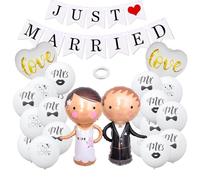 Neodtx Just Married - Juego de 23 globos para decoración de boda, guirnalda de boda con diseño de Mr Mrs Ballon Love para novios, globos de papel de aluminio, decoración para bodas, color blanco