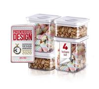 NEOFLAM® Smart Seal - Juego de 4 recipientes herméticos con tapa blanca, cierre patentado con una sola mano, caja de almacenamiento por ejemplo cereales, harina - apto para lavavajillas, sin BPA