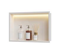 Neohomee Nicho de Ducha de Pared de Acero Inoxidable con Luz LED, Nicho de Ducha Empotrado Blanco con un Solo Estante de Almacenamiento para Baño, 45 x 30 cm