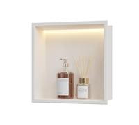 Neohomee Nicho de Ducha de Pared de Acero Inoxidable con Luz LED, Nicho de Ducha Empotrado Blanco con un Solo Estante de Almacenamiento para Baño, 30 x 30 cm