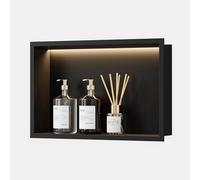 Neohomee Nicho de Ducha de Pared de Acero Inoxidable con Luz LED, Nicho de Ducha Empotrado Negro con un Solo Estante para Almacenamiento para Baño, 45 x 30 cm