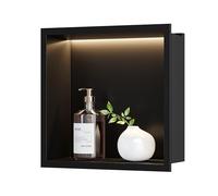Neohomee Nicho de Ducha de Pared de Acero Inoxidable con Luz LED, Nicho de Ducha Empotrado Negro con un Solo Estante de Almacenamiento para Baño, 30 x 30 cm