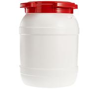 neoLab HDPE - Barril de boca ancha con tapa de rosca, color blanco/rojo, capacidad de 6,4 l
