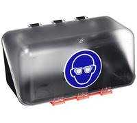 neoLab - Mini caja de almacenamiento para gafas - Caja transparente de plástico ABS con signo de obligación según VGB 125 - Caja IP65 con soporte de pared para gafas de seguridad o protector bucal