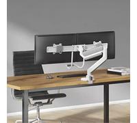 Neomounts Next Core Brazo de monitor con resorte de gas para 2 monitores, blanco (con abrazadera y pasacables de escritorio)