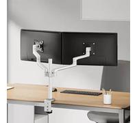 Neomounts Next Lite Brazo de monitor ahorrador de espacio para 2 monitores, blanco (con abrazadera y ojal)