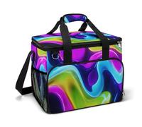 Neón abstracto líquido formas fluyendo degradado, bolsa térmica para camping, enfriadores de playa, bolsas portátiles a prueba de fugas con correa para el hombro