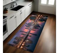 Neón Alfombra de Cocina 50 x 80 cm Vista Nocturna del Muelle del Edificio Antideslizante y Lavable, Camino Multiusos Resistente al Desgaste, Antimanchas, Ideal para Bajo Fregadero y Fogones