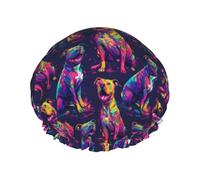Neon Art - Gorros de ducha con estampado de Pitbull para mujer, reutilizables, de doble capa, banda elástica, pelo largo, para ducha