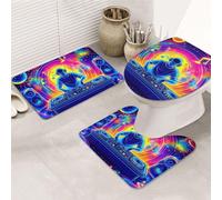 Neon Beat - Juego de 3 alfombras de baño de espuma viscoelástica suave y absorbente y alfombra de inodoro en forma de U, decoración del hogar, secado rápido