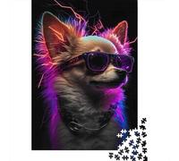 Neon Chihuahua Rompecabezas Electric Cool 1000 Piezas Papel Reciclado Adultos Y Mayores De 12 Años Rompecabezas Divertido Y Desafiante Juego Familiar 52x38cm/1000pcs