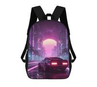 Neon Cityscape with Retro Car -1 Mochilas Impresas En 3D Para Niños 17inch Mochilas De Moda Informales Para El Día A Día, Bolsas De Viaje, Mochilas Informales Para Exteriores Para Niños Y Niñas