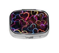 Neón colorido patrón de corazón, pastillero Meta 2 compartimentos, organizador portátil