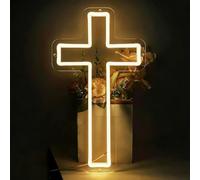 Neon Cross, Lighted Christian Catholic Crucifix Home Decoration Lamp, LED Neon Wall Art for Faith and Spiritual Display, Decorative Religious Lamp for Home Apartment Living Room Bedroom Office