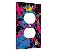 Neon Cyber Feline - Placas de cubierta para interruptor de luz/cubiertas de toma, estilo graffiti vibrante para acentos de pared, placas de pared termoplásticas, toma dúplex individual de tamaño