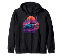 Neon Dreams: Coche deportivo japonés de los años 90 MR2 en Cyberpunk City Sudadera con Capucha