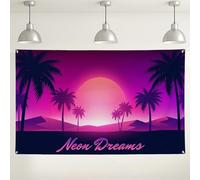 Neon Dreams - Telón de fondo tropical, decoración de fiesta de palmera, color azul melocotón para interiores y exteriores, fondo de fotos para eventos, celebraciones, 71 x 43 pulgadas