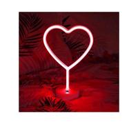 Neon Heart Sign Lights Decor, Light up Heart Led Light Sign Heart Neon Sign with Base, Neon Heart Night Light USB/Battery Operated