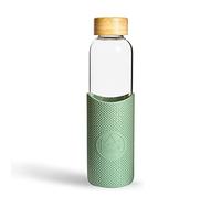 Neon Kactus - Botella de Vidrio de Borosilicato Soplado a Mano con Tapón de Bambú, Botella de Cristal con Funda de Silicona para Uso Alimentario, Botella Reutilizable sin Plástico, 550 ml
