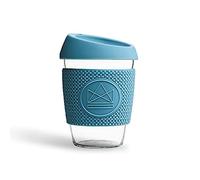 Neon Kactus - Vaso de cristal de borosilicato soplado a mano, Taza de café para llevar reutilizable con tapa de silicona apta para uso alimentario y funda térmica, Vaso de viaje reciclable