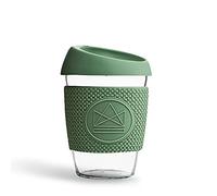 Neon Kactus - Vaso de cristal de borosilicato soplado a mano, Taza de café para llevar reutilizable con tapa de silicona apta para uso alimentario y funda térmica, Vaso de viaje reciclable