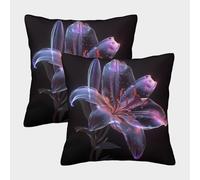 Neon-Lily-Flower-Digital-Art-Style Fundas Cojines para Sofá 2 Piezas Available All Seasons Funda De Almohada Confortable Square Almohadon Cubre De Estar Dormitorio 50x50cm
