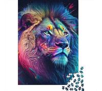 Neon Lion Rompecabezas Colorful Portrait 1000 Piezas de Papel Reciclado para Mujeres y Hombres Educativo y Desafiante 52x38cm/1000pcs
