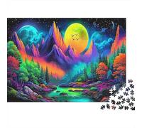 Neon Mountain Landscape 1000 Piezas Puzzle Papel Reciclado Moonlit Night Puzzles para Niños Ages 6 Years Up Tiempo De Juego Familiar Props Excelente Regalo Idea Home 38x26cm/1000pcs