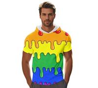 Neon Shirt Herren Regenbogen T Shirts mit Kapuzen Farbverlauf Tshirt Tshirt LGBTQ Pride Parade Outfit 3D Druck Hoodie Casual Rundhals Sportshirt Rainbow Hoodie Slim Fit Laufshirt, S verde., M