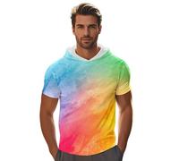 Neon Shirt Herren Regenbogen T Shirts mit Kapuzen Farbverlauf Tshirt Tshirt LGBTQ Pride Parade Outfit 3D Druck Hoodie Casual Rundhals Sportshirt Rainbow Hoodie Slim Fit Laufshirt, O Multicolor, S