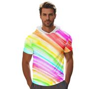 Neon Shirt Herren Regenbogen T Shirts mit Kapuzen Farbverlauf Tshirt Tshirt LGBTQ Pride Parade Outfit 3D Druck Hoodie Casual Rundhals Sportshirt Rainbow Hoodie Slim Fit Laufshirt, Q Amarillo Claro, L
