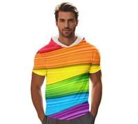Neon Shirt Herren Regenbogen T Shirts mit Kapuzen Farbverlauf Tshirt Tshirt LGBTQ Pride Parade Outfit 3D Druck Hoodie Casual Rundhals Sportshirt Rainbow Hoodie Slim Fit Laufshirt, R Orange, XXXL