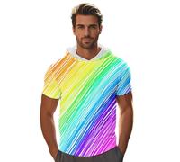 Neon Shirt Herren Regenbogen T Shirts mit Kapuzen Farbverlauf Tshirt Tshirt LGBTQ Pride Parade Outfit 3D Druck Hoodie Casual Rundhals Sportshirt Rainbow Hoodie Slim Fit Laufshirt, P Amarillo, M
