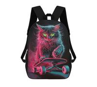Neon Skateboarding Cat Art Print-4 Mochilas Impresas En 3D Para Niños 17inch Mochilas De Moda Informales Para El Día A Día, Bolsas De Viaje, Mochilas Informales Para Exteriores Para Niños Y Niñas