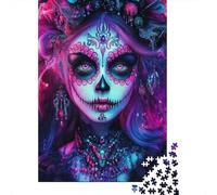 Neon Sugar Skull Rompecabezas Gothic Catrina 1000 Piezas Papel Reciclado para Mujeres, Regalos para Hombres Rompecabezas Divertido Y Desafiante Juego Familiar 38x26cm/1000pcs