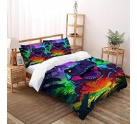 Neon T-Rex Funda De Edredón 3 Piezas con Impresión En 3D Dinosaurio de la Selva con 2 Fundas De Almohada Microfibra Ropa De Cama para Adultos Y Niñas