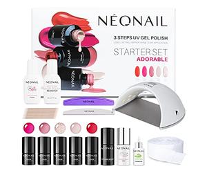 NÉONAIL ADORABLE Starter Set - Pintauñas Semipermanentes - Lampara Uñas Semipermanentes - Gel Uñas - Top Coat - Lampara de Uñas - Manicura - Base Coat - Colores Uñas - Kit - Unhas - Lima Uñas - UV/LED