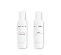 NÉONAIL Set Cuidado de Uñas - Nail Cleaner 100 ml y Removedor de Esmalte UV Gel con Acetona 100 ml - Limpiador y Removedor para Esmalte Semipermanente y Acrílico