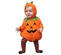 Neonato Neonate Ragazzi Set di vestiti di Halloween Manica Lunga In Pile Cerniera con Cappuccio Pagliaccetto Top Pantaloni a Righe Leggings con piedi Costumi (f-Orange, 6-12 Months)
