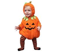 Neonato Neonate Ragazzi Set di vestiti di Halloween Manica Lunga In Pile Cerniera con Cappuccio Pagliaccetto Giacca Top Pantaloni a Righe Leggings con piedi Costumi (h-Orange, 18-24 Months)