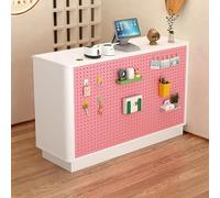 NEONMAN Mostrador de Recepción de Oficina con Tablero Perforado DIY y Cajón con Cerradura - Gran Mostrador de Caja de Almacenamiento para Tienda Oficina Hotel(Pink+White,60x40x88cm)