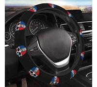 Neopreno Volante De Coche Protector 38Cm Bandera De República Dominicana con Calavera Cubierta del Volante Durabilidad Accesorios Coches para Camión, Auto Interior Accesorios, Varios Vehiculos