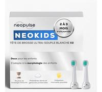 NEOPULSE® - Juego de 2 cabezales de cepillo blanco de nailon ultra flexible - Cepillo de dientes eléctrico sónico infantil NEOKIDS® - Compatible con NEOSONIC® - a partir de 3 años - adecuado para la