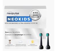 NEOPULSE® - Juego de 2 cabezales de cepillo negro de nailon ultra flexible - Cepillo de dientes eléctrico sónico infantil NEOKIDS® - Compatible con NEOSONIC® - A partir de 3 años - adecuado para la