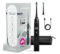 NEOPULSE NEOSONIC® Cepillo de Dientes Eléctrico Sónico - 5 Modos y 15 Intensidades - hasta 3 Meses de Autonomía - Temporizador 2 min con aviso cada 30 s - Carga USB-C - 2 Cabezales - Negro