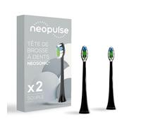 NEOPULSE® - Pack 2 Cabezales de Recambio Suaves Negros para Cepillo Eléctrico NEOSONIC®, Filamentos de Nylon Dupont Tynex® 3D, Indicador de Desgaste, Protección Esmalte y Encías