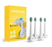NEOPULSE® - Pack de 4 Repuestos para Cepillo Dental Eléctrico Infantil Sónico NEOKIDS® - Cabezales Blancos Ultrasuaves de Nailon - Compatible con NEOSONIC® - Desde 3 Años
