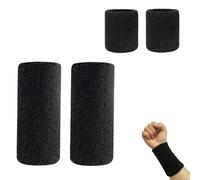 Neoreser 4 Piezas Muñequera Deportiva, Muñequeras Deportivas Sudor Negras, Accesorios de Entrenamiento, Wristbands Pulsera Elástica Suave y Gruesa para Baloncesto, Gimnasio, Gimnasia, Tenis, Fútbol