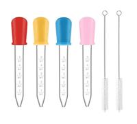 Neoreser 4 Piezas Pipetas Plastico, 5ml Goteros Líquidos con 2 Cepillo de Limpieza, Silicona y Plástico Pipetas Cuentagotas, Pipeta Laboratorio, para Moldes de Caramelo, Science Experimentos