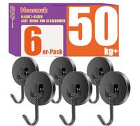 Neosmuk Gancho magnético Swing negro, 50 kg, gancho magnético extra fuerte para organizador de taquillas, imanes de neodimio, gancho magnético muy fuerte para el taller, tienda de campaña, barbacoa
